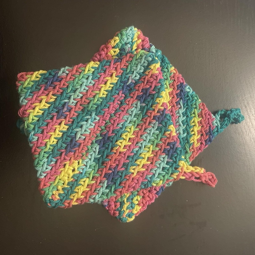 Hand Crocheted Double Thick Hot Pad Pot Holder Pair Bright Colors
